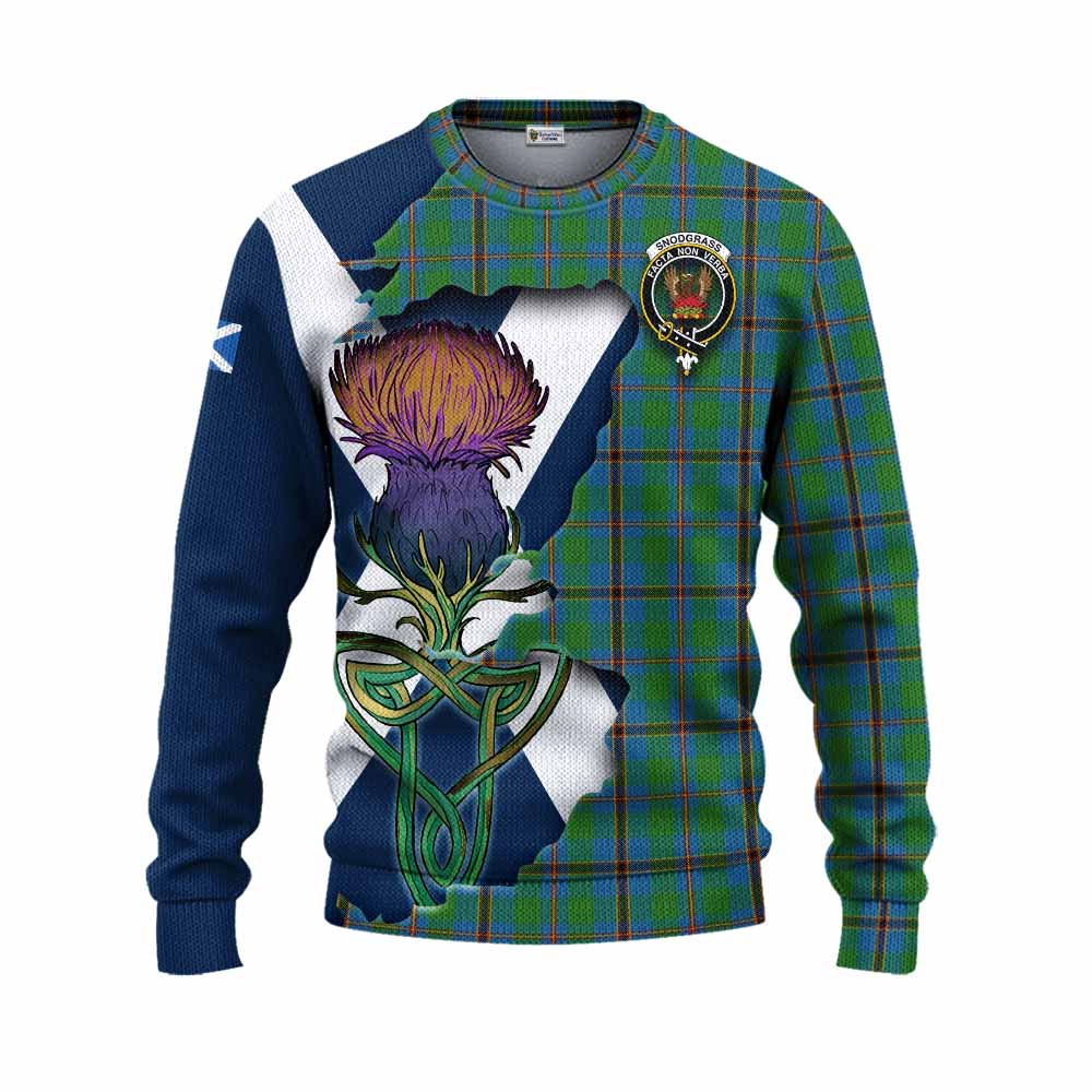 Tartan Vibes Clothing Snodgrass Tartan Family Crest Knitted Sweater Scottish Thistle Celtic Inspired