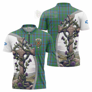 Snodgrass Tartan Zipper Polo Shirt with Family Crest and St. Andrew's Cross Accented by Thistle Vines Unisex - Tartan Vibes Clothing