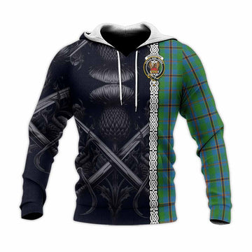 Tartan Vibes Clothing Snodgrass Tartan Knitted Hoodie with Family Crest Cross Sword Thistle Celtic Vibes