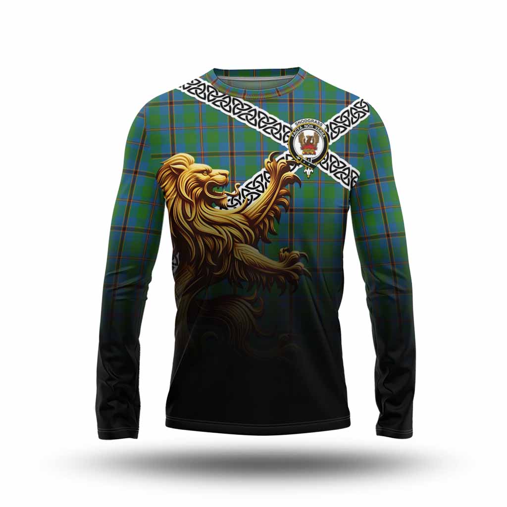 Snodgrass Crest Tartan Long Sleeve T-Shirt with Golden Lion Emblem Celtic Style Unisex - Tartan Vibes Clothing