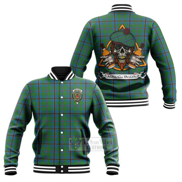 Snodgrass Tartan Baseball Jacket with Family Crest and Bearded Skull Holding Bottles of Whiskey Unisex - Tartan Vibes Clothing