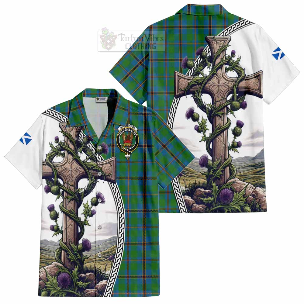 Snodgrass Tartan Hawaiian Shirt with Family Crest and St. Andrew's Cross Accented by Thistle Vines Kid - Tartan Vibes Clothing