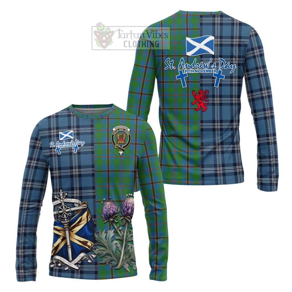 Snodgrass Tartan Long Sleeve T-Shirt Happy St. Andrew's Day Half Tartan Style Unisex - Tartan Vibes Clothing