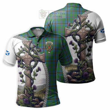 Snodgrass Tartan Polo Shirt with Family Crest and St. Andrew's Cross Accented by Thistle Vines Kid - Tartan Vibes Clothing