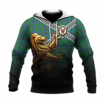 Tartan Vibes Clothing Snodgrass Crest Tartan Knitted Hoodie with Golden Lion Emblem Celtic Style