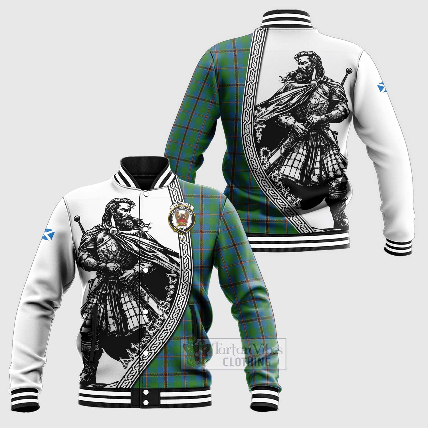 Snodgrass Tartan Clan Crest Baseball Jacket with Highlander Warrior Celtic Style Unisex - Tartan Vibes Clothing
