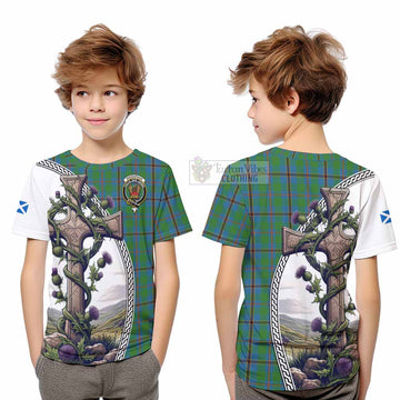 Snodgrass Tartan Kid T-Shirt with Family Crest and St. Andrew's Cross Accented by Thistle Vines Youth XL Size14 - Tartan Vibes Clothing