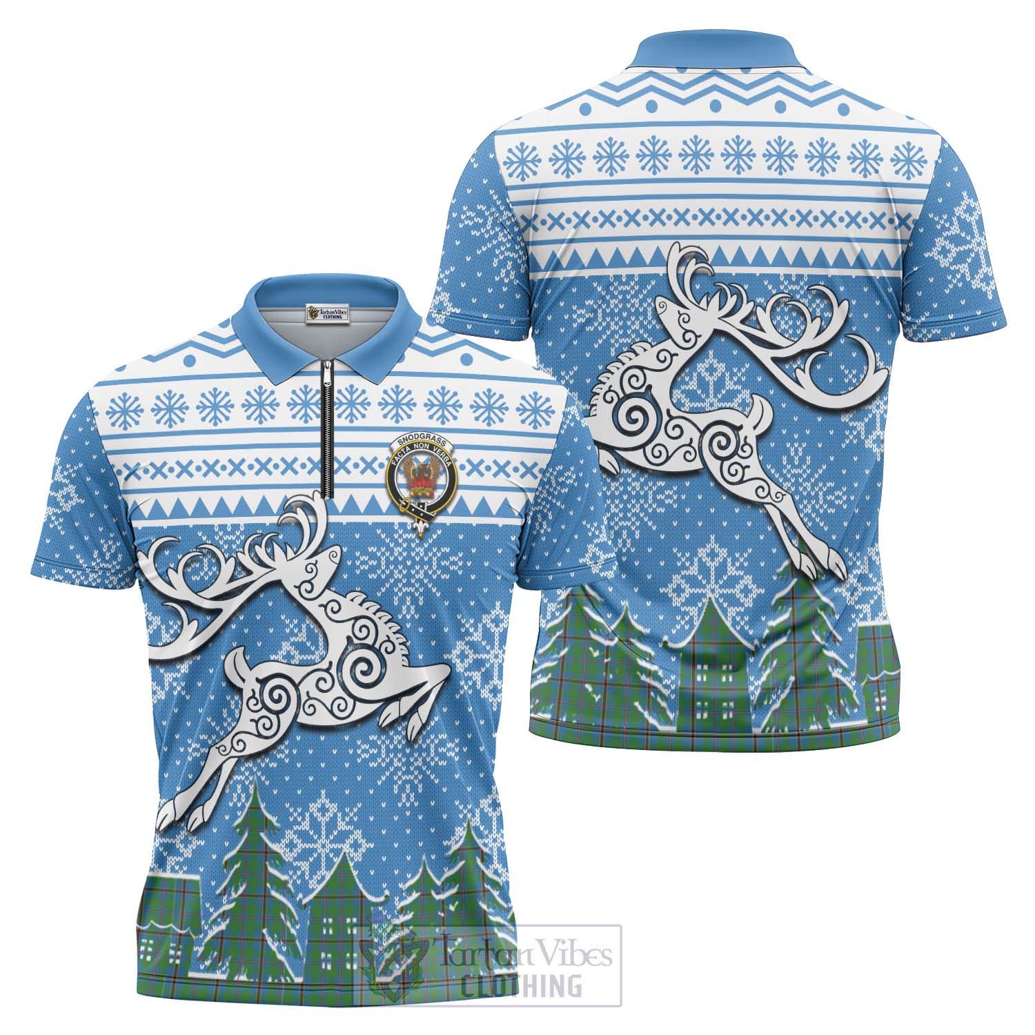Snodgrass Clan Christmas Zipper Polo Shirt Celtic Reindeer Style Unisex - Tartan Vibes Clothing
