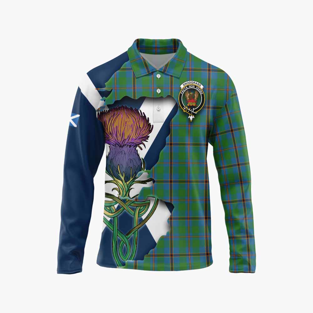 Tartan Vibes Clothing Snodgrass Tartan Family Crest Long Sleeve Polo Shirt Scottish Thistle Celtic Inspired