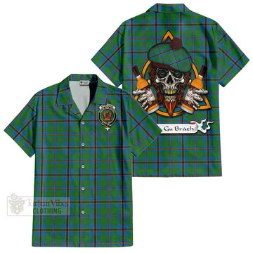 Snodgrass Tartan Hawaiian Shirt with Family Crest and Bearded Skull Holding Bottles of Whiskey Kid - Tartan Vibes Clothing