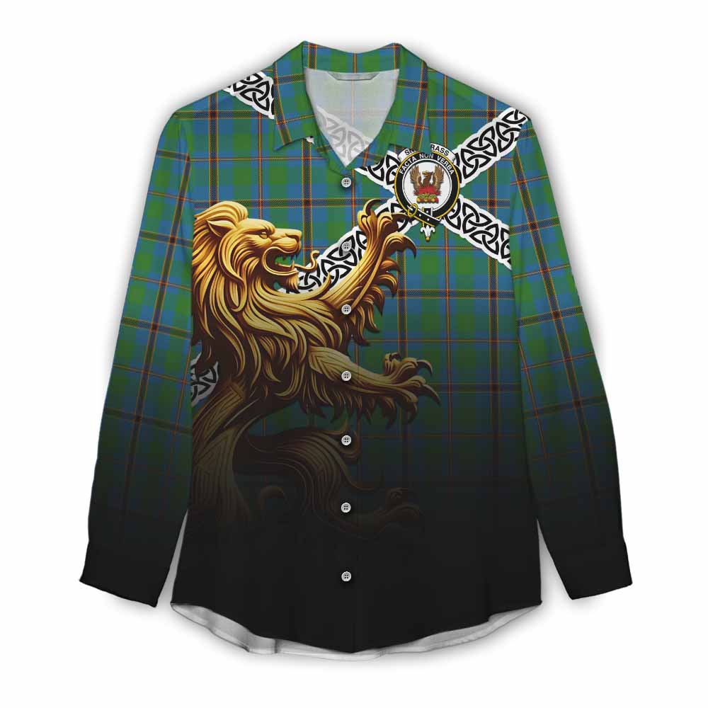 Snodgrass Crest Tartan Women's Casual Shirt with Golden Lion Emblem Celtic Style Female - Tartan Vibes Clothing