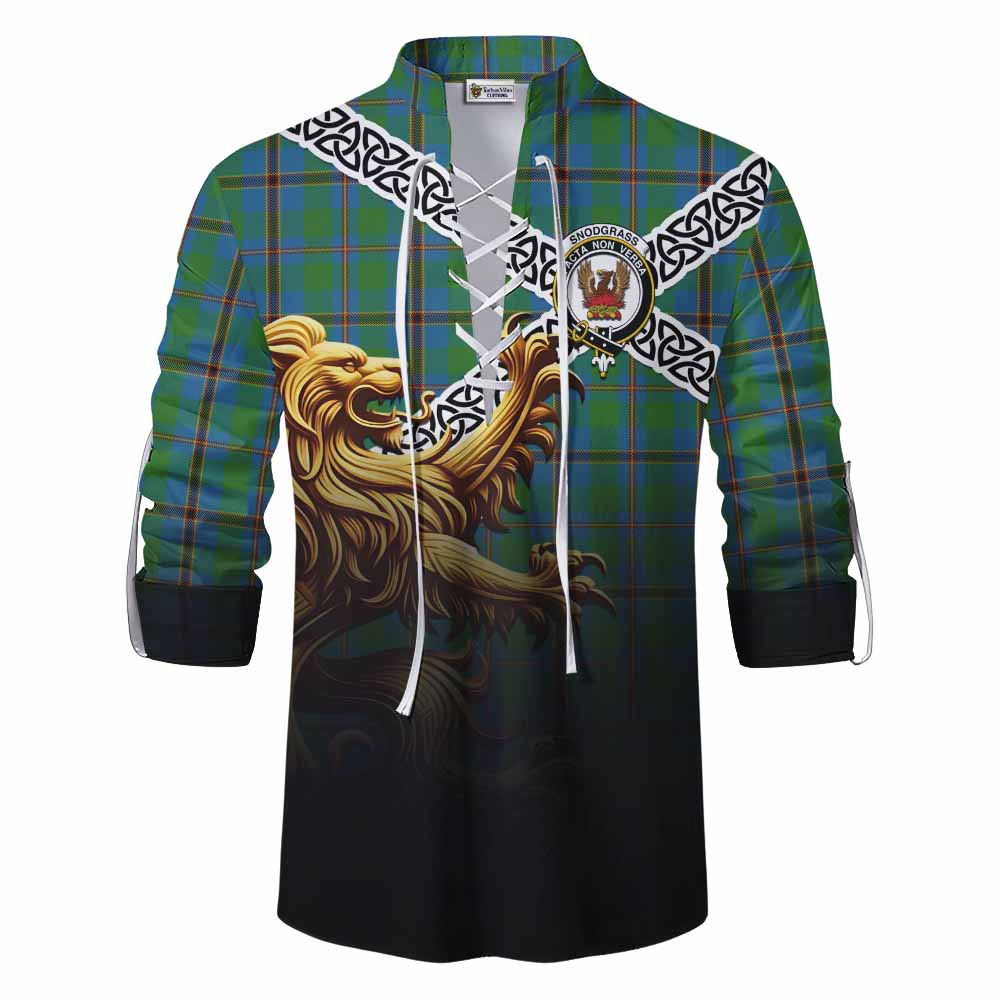 Snodgrass Crest Tartan Ghillie Kilt Shirt with Golden Lion Emblem Celtic Style Men - Tartan Vibes Clothing