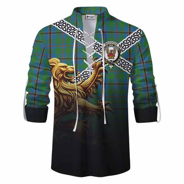 Tartan Vibes Clothing Snodgrass Crest Tartan Ghillie Kilt Shirt with Golden Lion Emblem Celtic Style