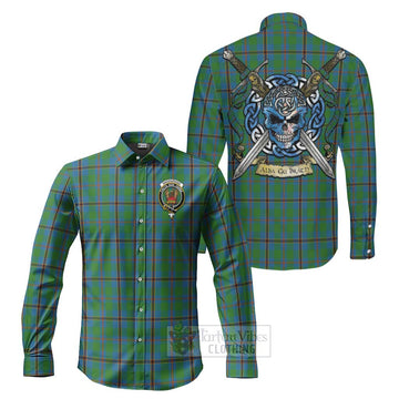 Snodgrass Tartan Long Sleeve Button Shirt with Family Crest Celtic Skull Style Men's Shirt S - Tartan Vibes Clothing