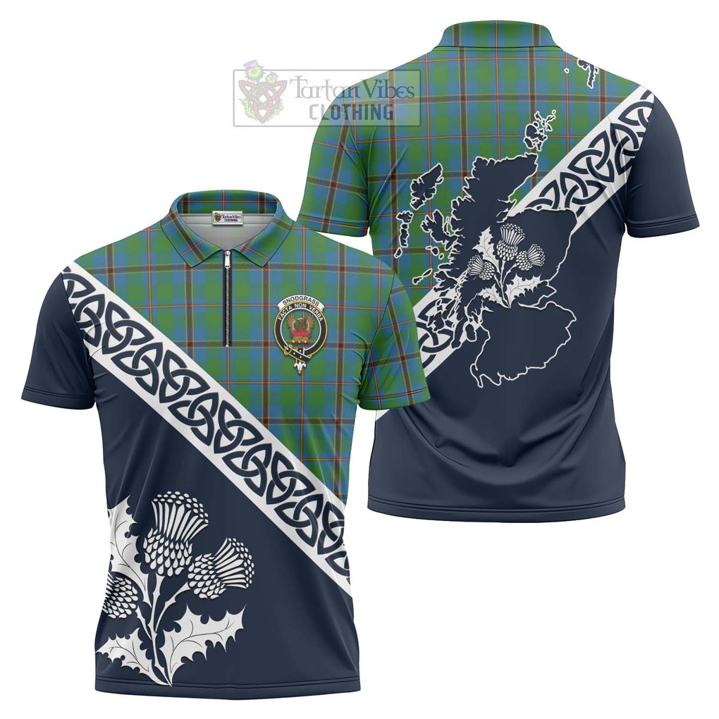 Snodgrass Tartan Zipper Polo Shirt Featuring Thistle and Scotland Map Unisex - Tartanvibesclothing Store