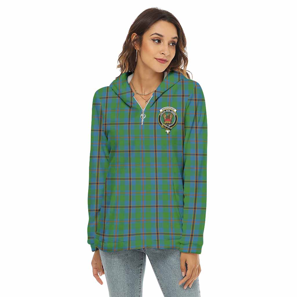 Tartan Vibes Clothing Snodgrass Tartan Crest Women's Borg  Half Zip Fleece Hoodie