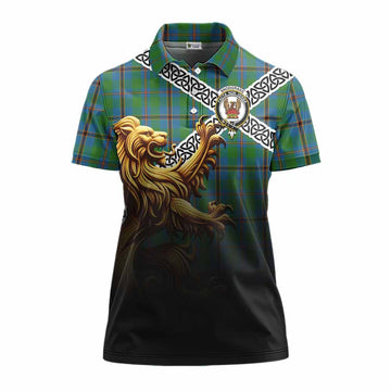 Snodgrass Crest Tartan Women's Polo Shirt with Golden Lion Emblem Celtic Style Women - Tartan Vibes Clothing