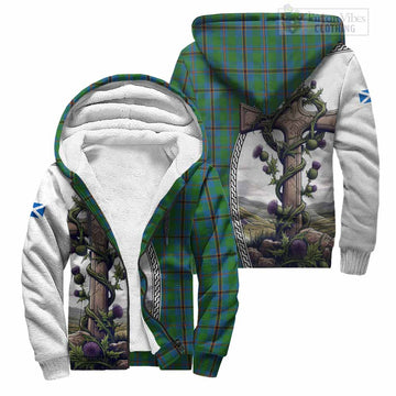 Snodgrass Tartan Sherpa Hoodie with Family Crest and St. Andrew's Cross Accented by Thistle Vines Unisex S - Tartan Vibes Clothing