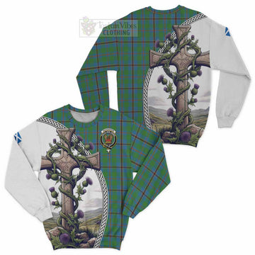 Snodgrass Tartan Sweatshirt with Family Crest and St. Andrew's Cross Accented by Thistle Vines Unisex - Tartan Vibes Clothing