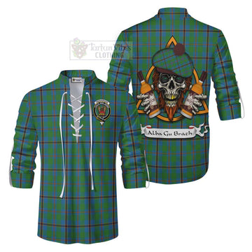 Snodgrass Tartan Ghillie Kilt Shirt with Family Crest and Bearded Skull Holding Bottles of Whiskey Men - Tartan Vibes Clothing