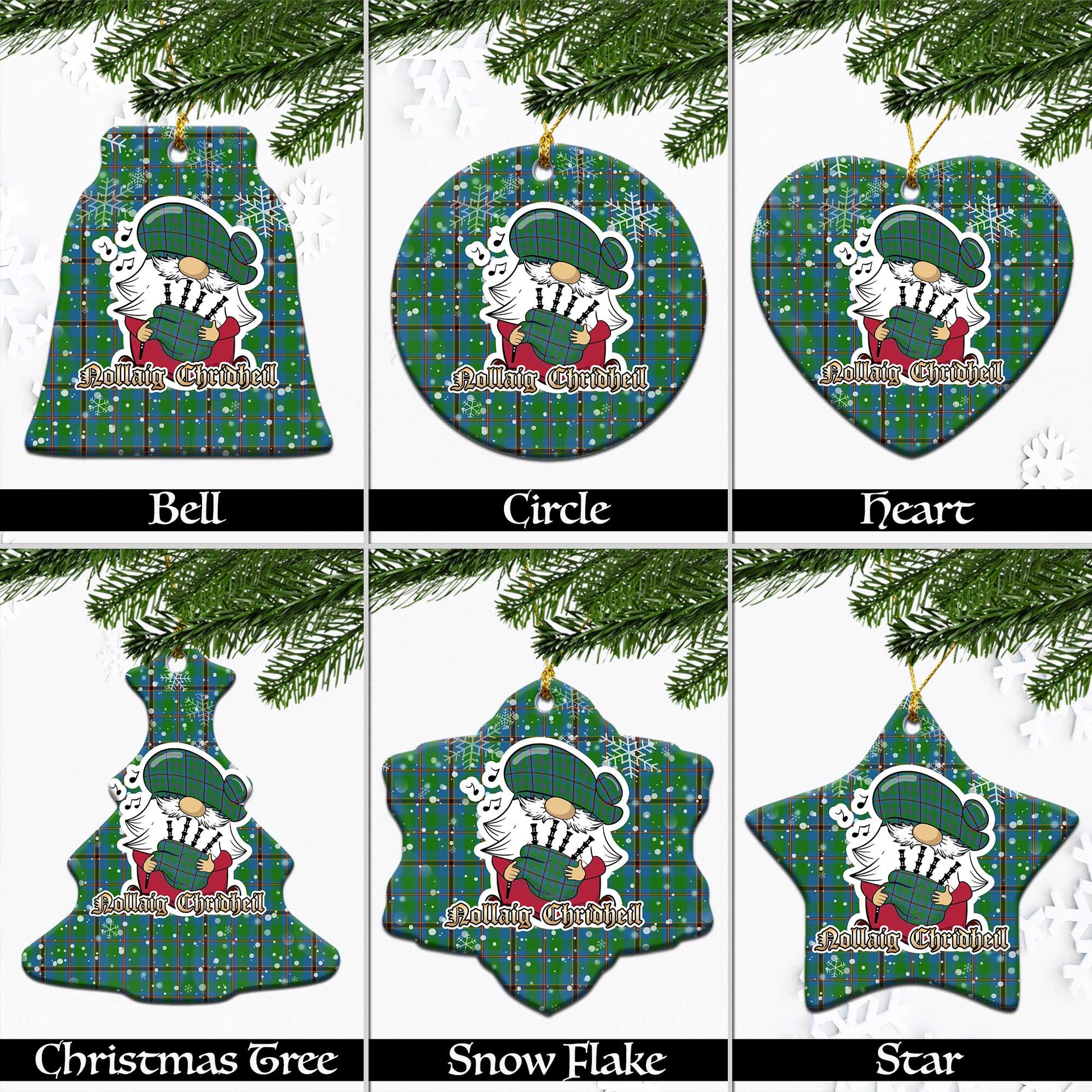 Snodgrass Tartan Christmas Ceramic Ornaments with Scottish Gnome Playing Bagpipes Ceramic - Tartan Vibes Clothing