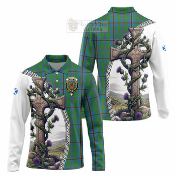 Snodgrass Tartan Long Sleeve Polo Shirt with Family Crest and St. Andrew's Cross Accented by Thistle Vines Unisex - Tartan Vibes Clothing