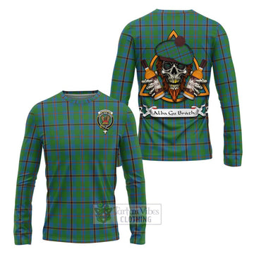 Snodgrass Tartan Long Sleeve T-Shirt with Family Crest and Bearded Skull Holding Bottles of Whiskey Unisex - Tartan Vibes Clothing