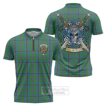 Snodgrass Tartan Zipper Polo Shirt with Family Crest Celtic Skull Style Unisex - Tartan Vibes Clothing