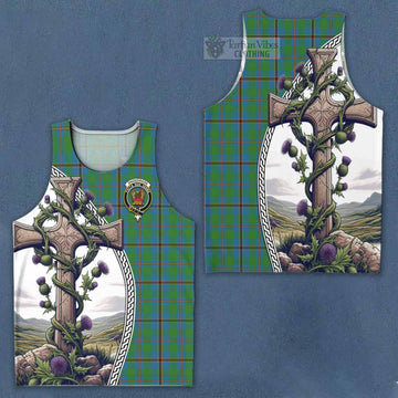 Snodgrass Tartan Men's Tank Top with Family Crest and St. Andrew's Cross Accented by Thistle Vines Men - Tartan Vibes Clothing