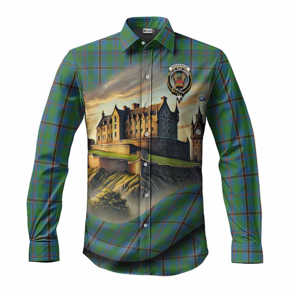 Tartan Vibes Clothing Snodgrass Tartan Family Crest Long Sleeve Button Shirt with Scottish Ancient Castle Style