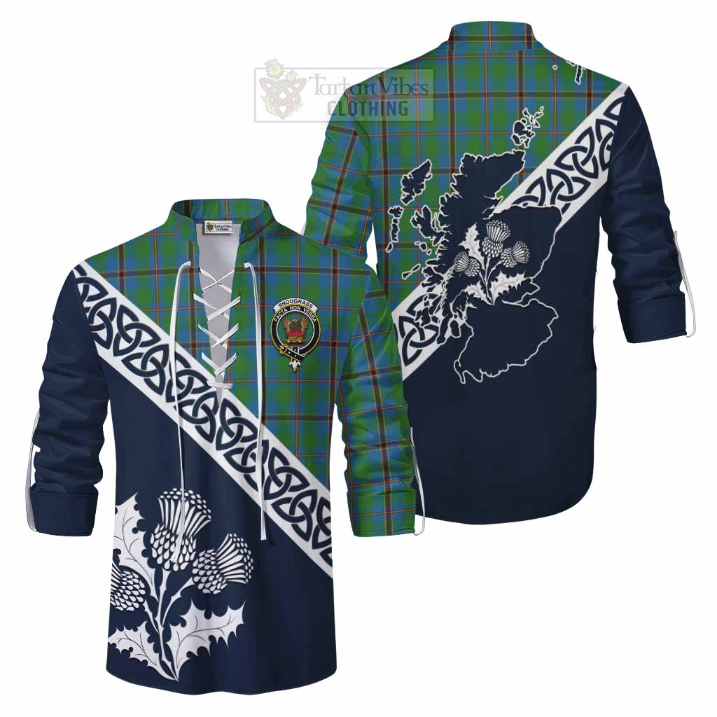 Snodgrass Tartan Ghillie Kilt Shirt Featuring Thistle and Scotland Map Men - Tartan Vibes Clothing
