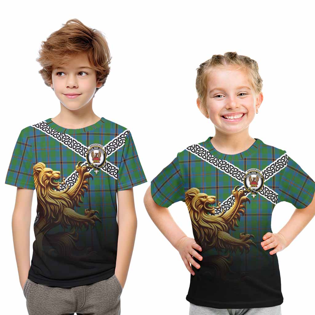 Snodgrass Crest Tartan Kid T-Shirt with Golden Lion Emblem Celtic Style Youth XL Size14 - Tartan Vibes Clothing