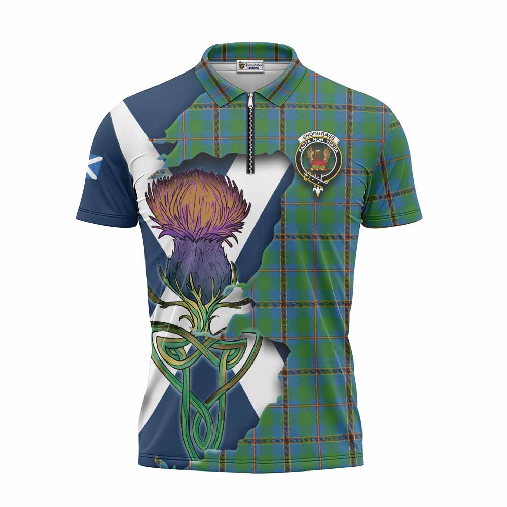 Tartan Vibes Clothing Snodgrass Tartan Family Crest Zipper Polo Shirt Scottish Thistle Celtic Inspired