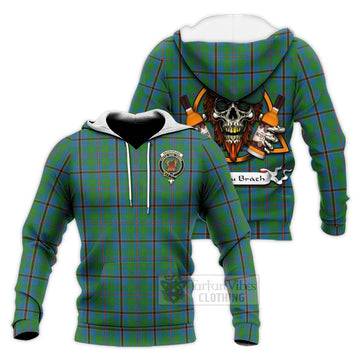 Snodgrass Tartan Knitted Hoodie with Family Crest and Bearded Skull Holding Bottles of Whiskey Unisex Knitted Pullover Hoodie - Tartan Vibes Clothing