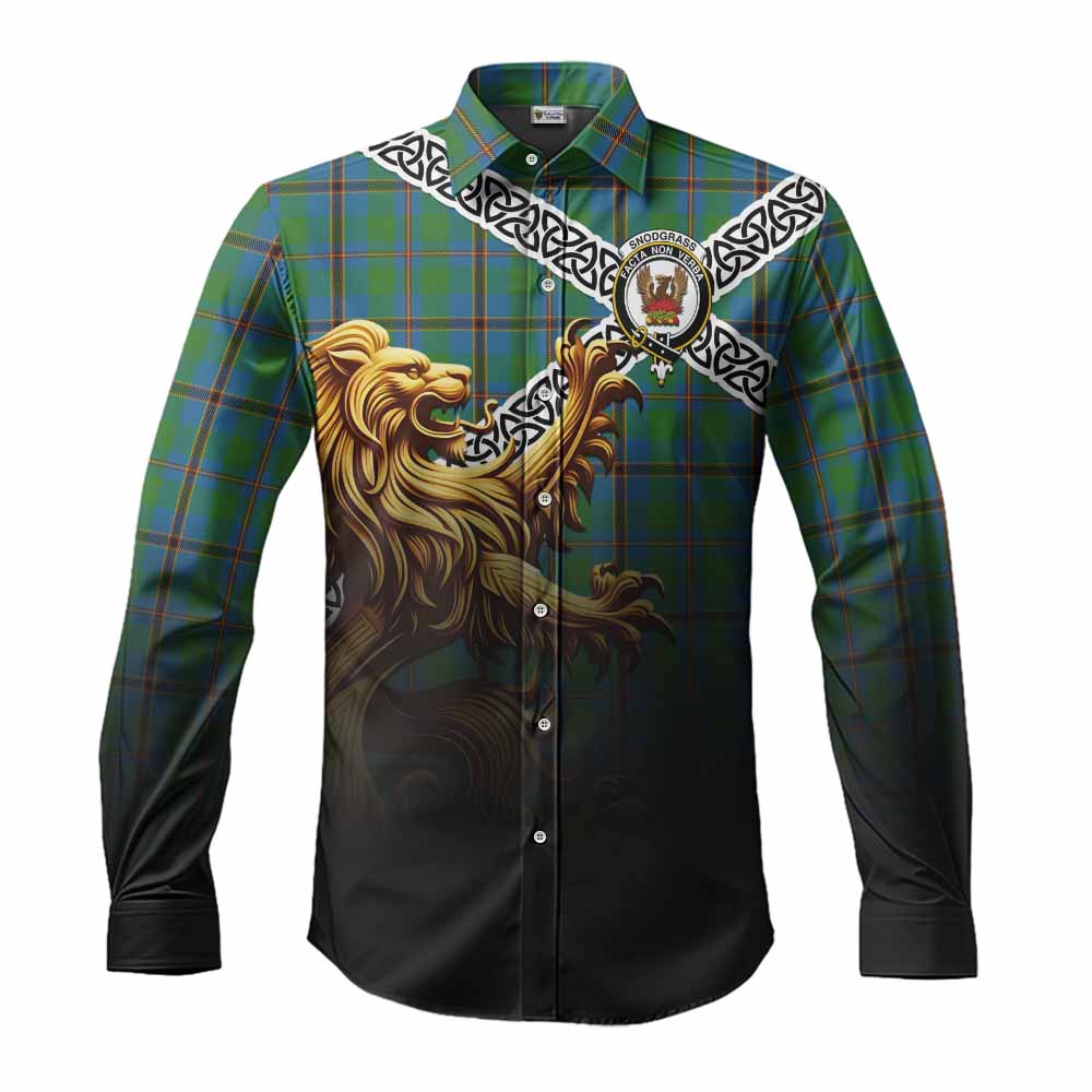 Snodgrass Crest Tartan Long Sleeve Button Shirt with Golden Lion Emblem Celtic Style Men's Shirt S - Tartan Vibes Clothing