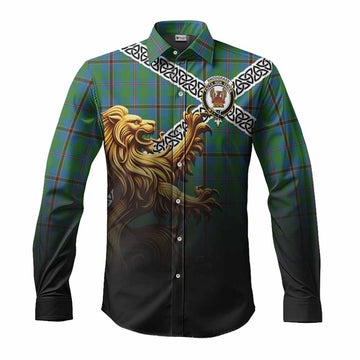 Snodgrass Crest Tartan Long Sleeve Button Shirt with Golden Lion Emblem Celtic Style Men's Shirt S - Tartan Vibes Clothing