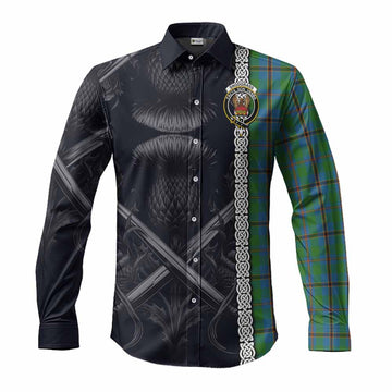 Tartan Vibes Clothing Snodgrass Tartan Long Sleeve Button Shirt with Family Crest Cross Sword Thistle Celtic Vibes