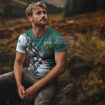 Snodgrass Tartan T-Shirt with Family Crest and St. Andrew's Cross Accented by Thistle Vines - Tartan Vibes Clothing