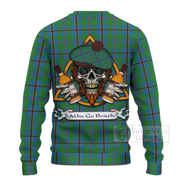 Snodgrass Tartan Ugly Sweater with Family Crest and Bearded Skull Holding Bottles of Whiskey - Tartan Vibes Clothing