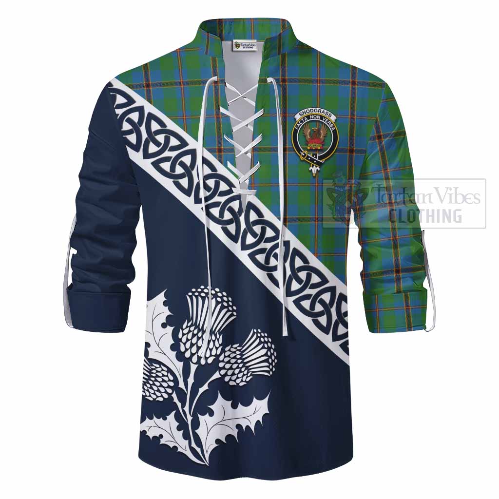 Snodgrass Tartan Ghillie Kilt Shirt Featuring Thistle and Scotland Map - Tartan Vibes Clothing