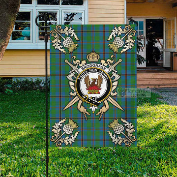 Snodgrass Tartan Garden Flag with Family Crest and Golden Thistle Crossed Sword Design