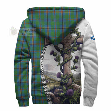 Snodgrass Tartan Sherpa Hoodie with Family Crest and St. Andrew's Cross Accented by Thistle Vines - Tartan Vibes Clothing