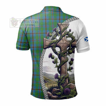 Snodgrass Tartan Polo Shirt with Family Crest and St. Andrew's Cross Accented by Thistle Vines - Tartan Vibes Clothing