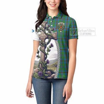 Snodgrass Tartan Women's Polo Shirt with Family Crest and St. Andrew's Cross Accented by Thistle Vines - Tartan Vibes Clothing