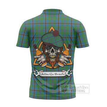 Snodgrass Tartan Zipper Polo Shirt with Family Crest and Bearded Skull Holding Bottles of Whiskey - Tartan Vibes Clothing