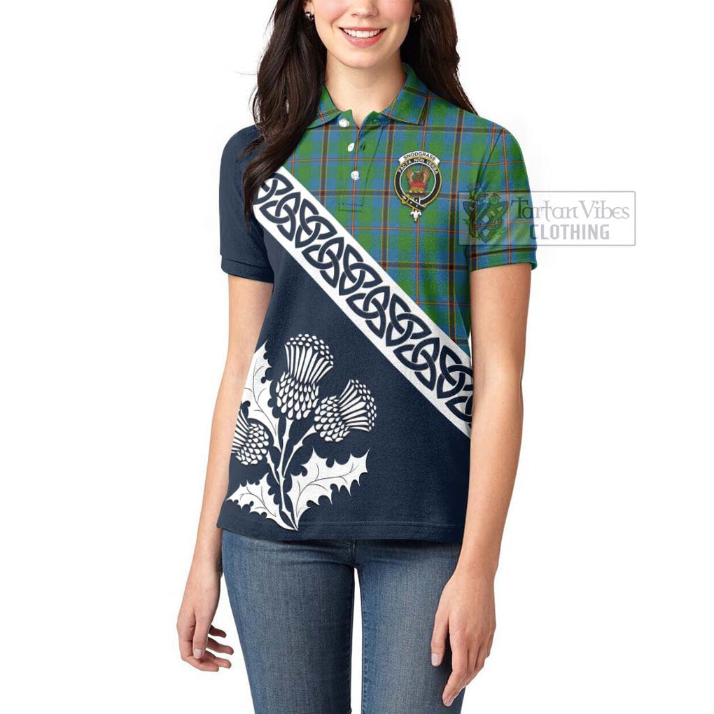 Snodgrass Tartan Women's Polo Shirt Featuring Thistle and Scotland Map - Tartanvibesclothing Store