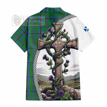 Snodgrass Tartan Hawaiian Shirt with Family Crest and St. Andrew's Cross Accented by Thistle Vines - Tartan Vibes Clothing