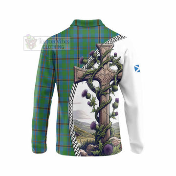 Snodgrass Tartan Long Sleeve Polo Shirt with Family Crest and St. Andrew's Cross Accented by Thistle Vines - Tartan Vibes Clothing