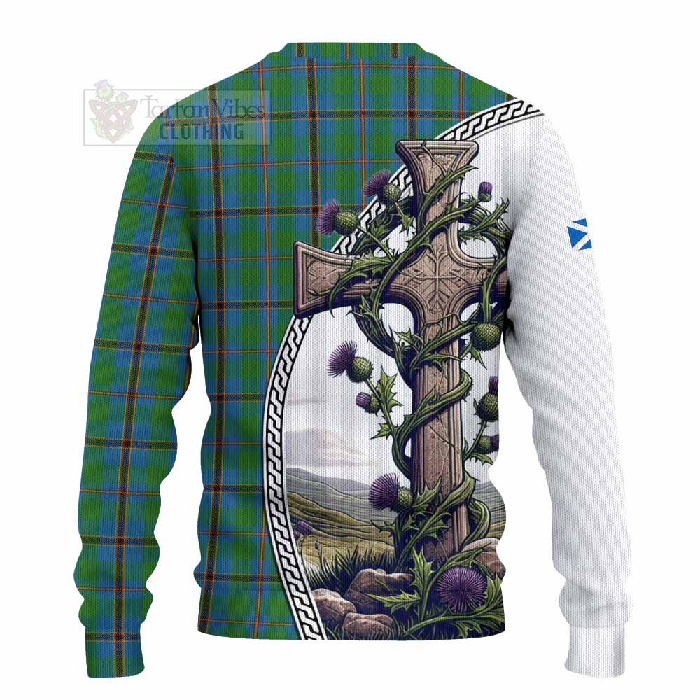 Snodgrass Tartan Knitted Sweater with Family Crest and St. Andrew's Cross Accented by Thistle Vines - Tartan Vibes Clothing