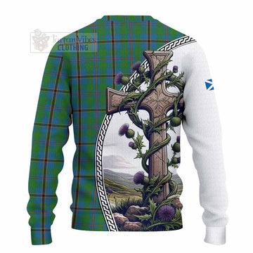 Snodgrass Tartan Knitted Sweater with Family Crest and St. Andrew's Cross Accented by Thistle Vines - Tartan Vibes Clothing